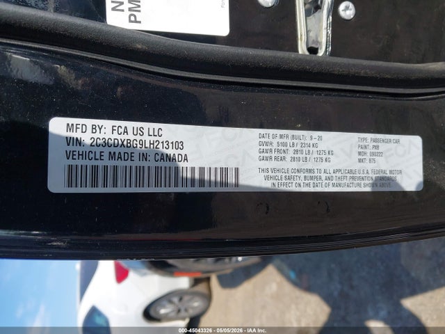 Aukcja sprzedaży 2020 Dodge Charger Sxt Rwd, vin: 2C3CDXBG9LH213103, numer aukcji: 45043326