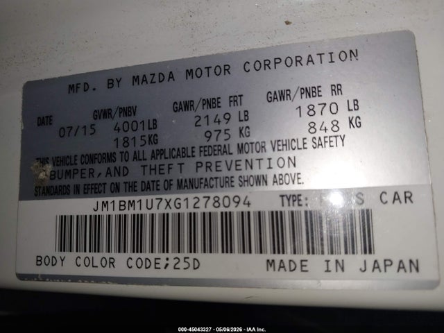 JM1BM1U7XG1278094 Mazda Mazda3 I Sport