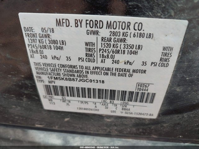2018 Ford Explorer მანქანა იყიდება აუქციონზე, vin: 1FM5K8B87JGC01318, აუქციონის ნომერი: 45043340