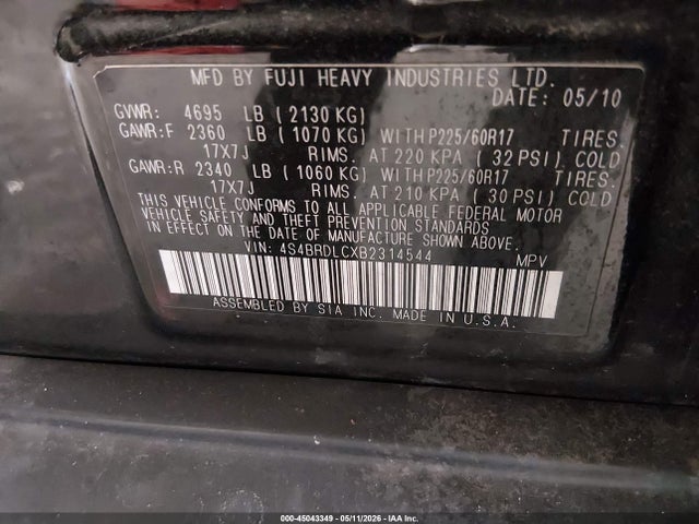 Продаж на аукціоні авто 2011 Subaru Outback 3.6r Limited, vin: 4S4BRDLCXB2314544, номер лоту: 45043349