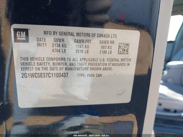 45043357 :رقم المزاد ، 2G1WC5E37C1100437 vin ، 2012 Chevrolet Impala Ltz مزاد بيع
