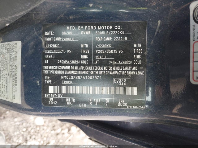 45043361 :رقم المزاد ، NM0LS7BN7AT007971 vin ، 2010 Ford Transit Connect Xlt مزاد بيع