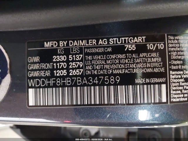Продажа на аукционе авто 2011 Mercedes-benz E 350 4matic, vin: WDDHF8HB7BA347589, номер лота: 45043372