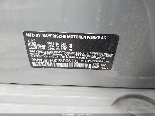 45043382 :رقم المزاد ، 3MW39FF00P8D06383 vin ، 2023 Bmw 330e مزاد بيع