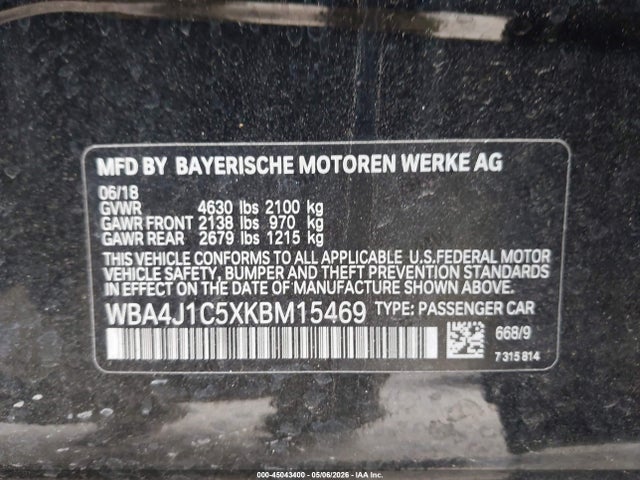 Продаж на аукціоні авто 2019 Bmw 430i Gran Coupe, vin: WBA4J1C5XKBM15469, номер лоту: 45043400