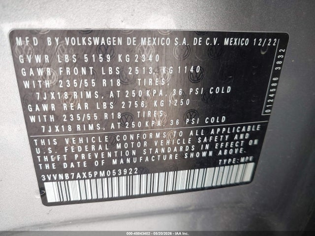 3VVNB7AX5PM053922 Volkswagen Tiguan 2.0t Se