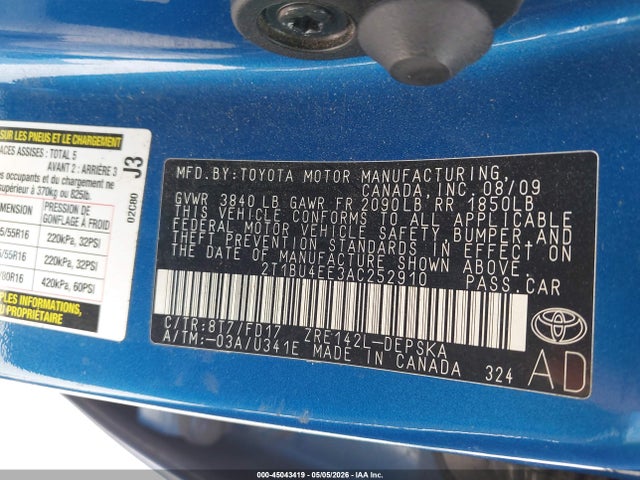 Продажа на аукционе авто 2010 Toyota Corolla S, vin: 2T1BU4EE3AC252910, номер лота: 45043419
