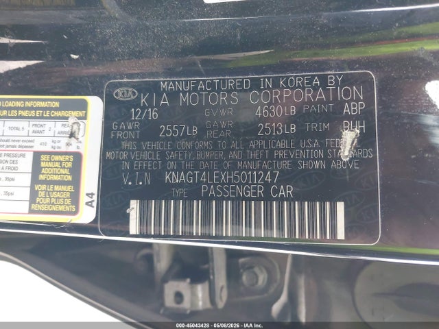 Aukcja sprzedaży 2017 Kia Optima Hybrid, vin: KNAGT4LEXH5011247, numer aukcji: 45043428
