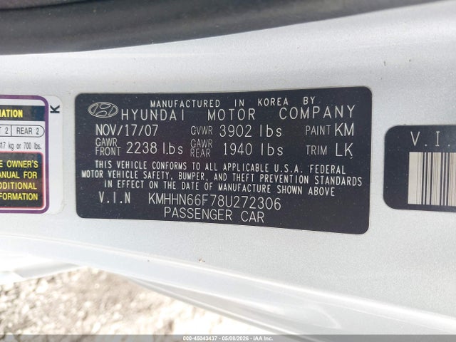 Aukcja sprzedaży 2008 Hyundai Tiburon Gt/gt Limited/se, vin: KMHHN66F78U272306, numer aukcji: 45043437