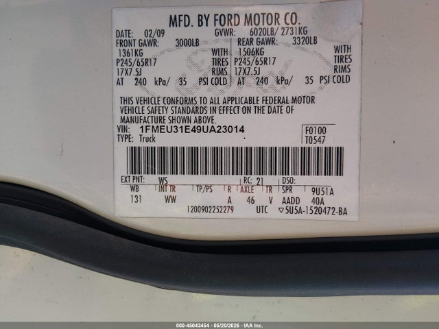 Aukcja sprzedaży 2009 Ford Explorer Sport Trac Xlt, vin: 1FMEU31E49UA23014, numer aukcji: 45043454