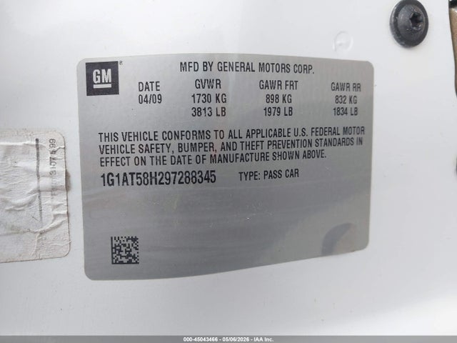 Продажа на аукционе авто 2009 Chevrolet Cobalt Lt, vin: 1G1AT58H297288345, номер лота: 45043466