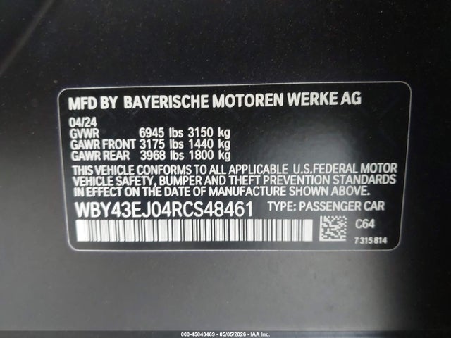 WBY43EJ04RCS48461 BMW I7 Edrive50