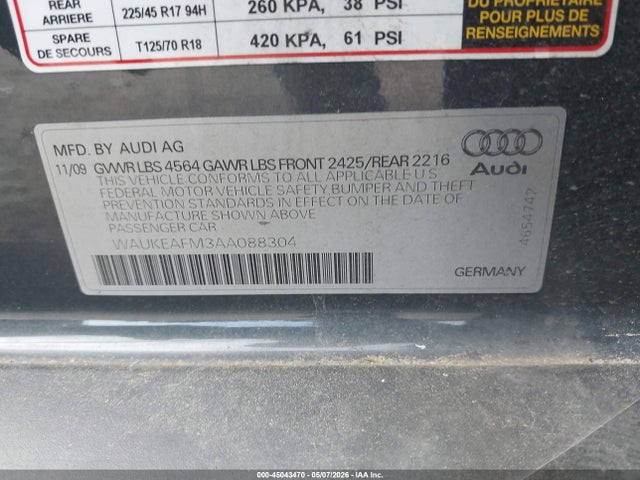 Aukcja sprzedaży 2010 Audi A3 2.0t Premium, vin: WAUKEAFM3AA088304, numer aukcji: 45043470