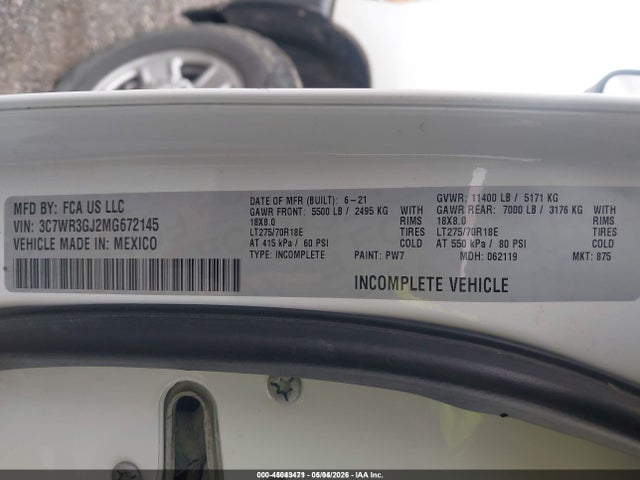 Продаж на аукціоні авто 2021 Ram 3500 Tradesman  4x4 8' Box, vin: 3C7WR3GJ2MG672145, номер лоту: 45043471