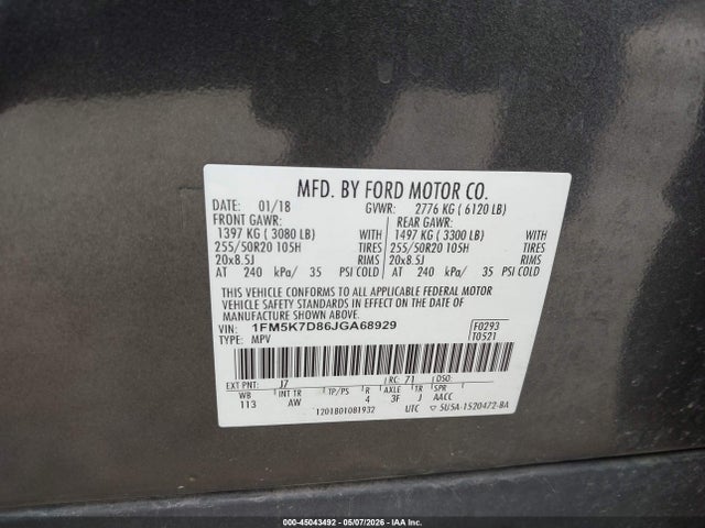 Ford EXPLORER XLT 2018 1FM5K7D86JGA68929 Image 9