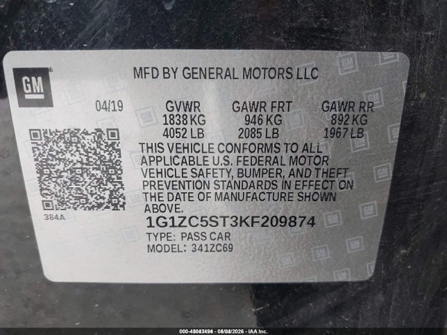 Продажа на аукционе авто 2019 Chevrolet Malibu 1fl, vin: 1G1ZC5ST3KF209874, номер лота: 45043494
