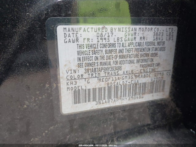 Aukcja sprzedaży 2017 Nissan Sentra Sv, vin: 3N1AB7AP9HY393486, numer aukcji: 45043496