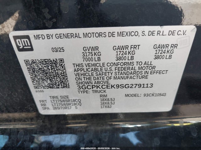 Aukcja sprzedaży 2025 Chevrolet Silverado 1500 4wd  Short Bed Custom Trail Boss, vin: 3GCPKCEK9SG279113, numer aukcji: 45043520
