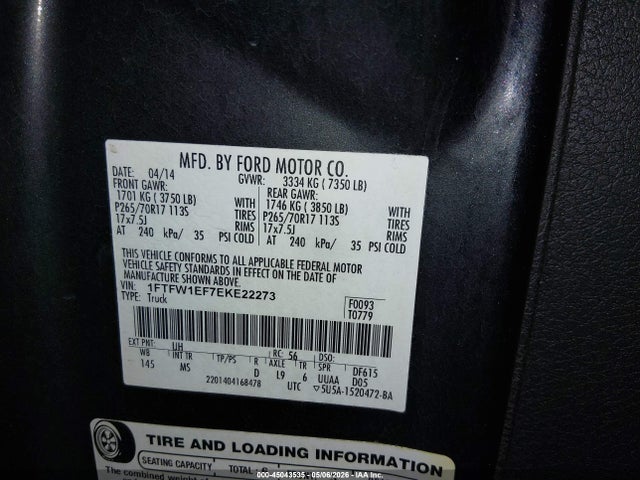 1FTFW1EF7EKE22273 Ford F-150 Xlt