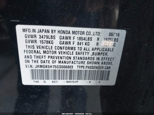 JHMGK5H75GS006803 Honda FIT EX