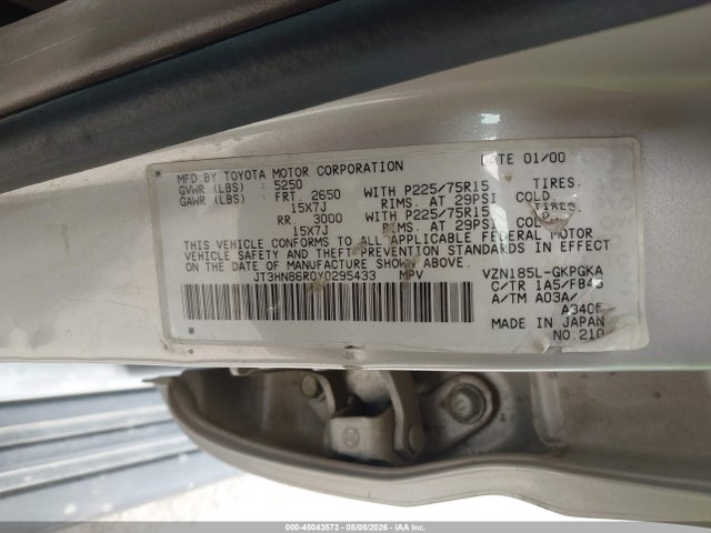 45043573 :رقم المزاد ، JT3HN86R0Y0295433 vin ، 2000 Toyota 4runner Sr5 V6 مزاد بيع