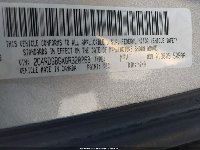 Aukcja sprzedaży 2016 Dodge Grand Caravan Se Plus, vin: 2C4RDGBGXGR320263, numer aukcji: 45043579