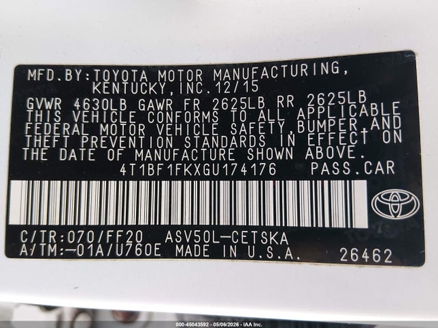 Toyota CAMRY SE 2016 4T1BF1FKXGU174176 Image 9