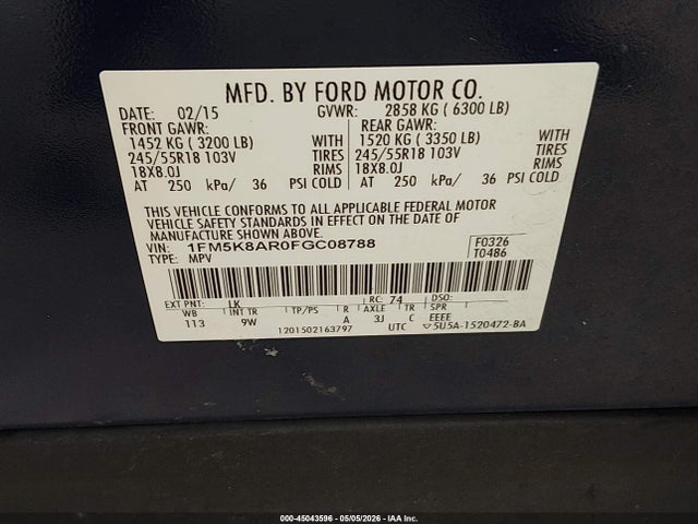Ford Utility Police Interceptor 2015 1FM5K8AR0FGC08788 Image 9