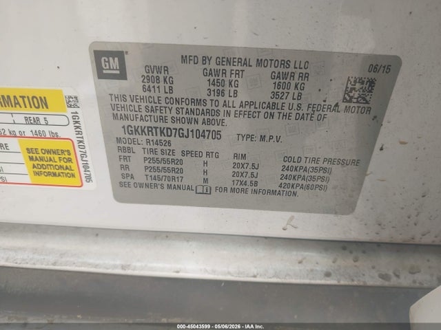 Продаж на аукціоні авто 2016 Gmc Acadia Denali, vin: 1GKKRTKD7GJ104705, номер лоту: 45043599