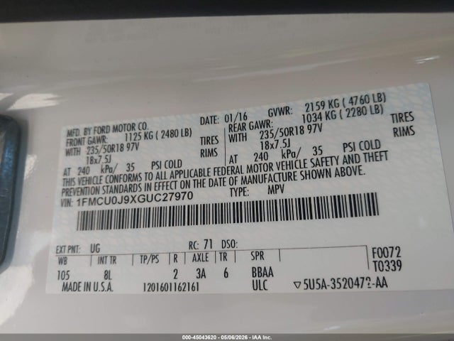 Ford Escape Titanium 2016 1FMCU0J9XGUC27970 Image 9