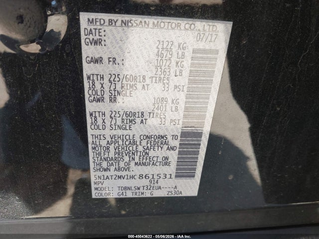 5N1AT2MV1HC861531 Nissan Rogue Sl