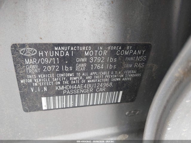 Aukcja sprzedaży 2011 Hyundai Elantra Gls (ulsan Plant), vin: KMHDH4AE4BU124968, numer aukcji: 45043642