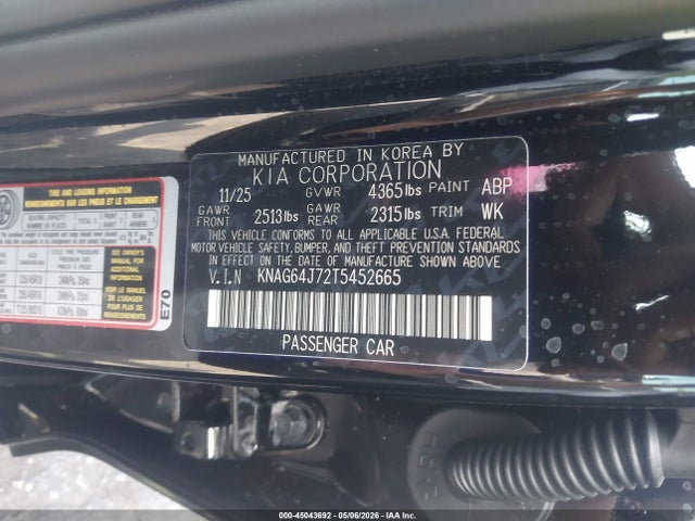 2026 Kia K5 Gt-line Fwd მანქანა იყიდება აუქციონზე, vin: KNAG64J72T5452665, აუქციონის ნომერი: 45043692