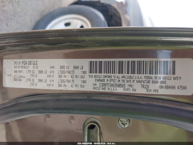 45043706 :رقم المزاد ، 1C6RR7FGXKS508503 vin ، 2019 Ram 1500 Classic Tradesman  4x4 6'4 Box مزاد بيع