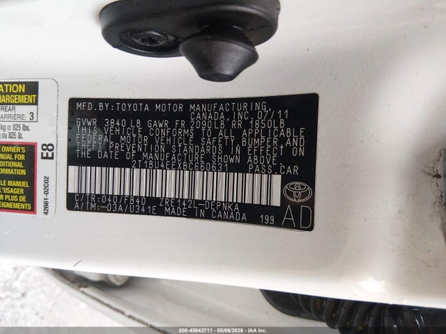 2011 Toyota Corolla Le მანქანა იყიდება აუქციონზე, vin: 2T1BU4EEXBC660631, აუქციონის ნომერი: 45043711