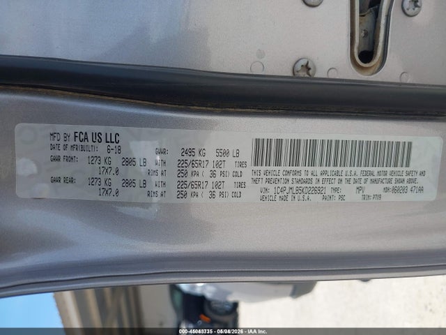 Aukcja sprzedaży 2019 Jeep Cherokee Latitude Plus 4x4, vin: 1C4PJMLB5KD226921, numer aukcji: 45043735