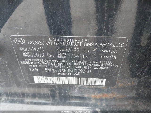 Aukcja sprzedaży 2011 Hyundai Elantra Gls, vin: 5NPDH4AE9BH039350, numer aukcji: 45043736