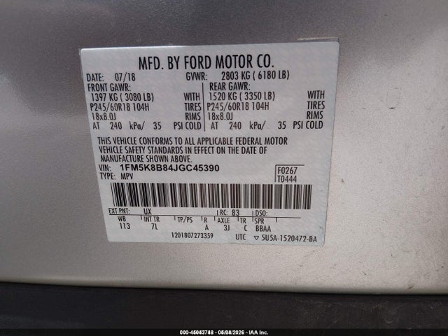 2018 Ford Explorer მანქანა იყიდება აუქციონზე, vin: 1FM5K8B84JGC45390, აუქციონის ნომერი: 45043748