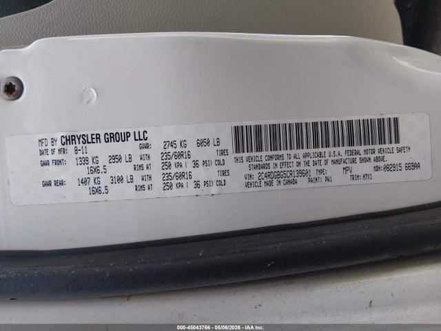 Продаж на аукціоні авто 2012 Dodge Grand Caravan Se/avp, vin: 2C4RDGBG5CR139601, номер лоту: 45043766