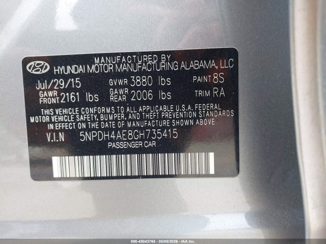 Продажа на аукционе авто 2016 Hyundai Elantra Se, vin: 5NPDH4AE8GH735415, номер лота: 45043768