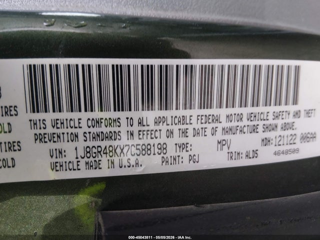 Продажа на аукционе авто 2007 Jeep Grand Cherokee Laredo, vin: 1J8GR48KX7C588198, номер лота: 45043811