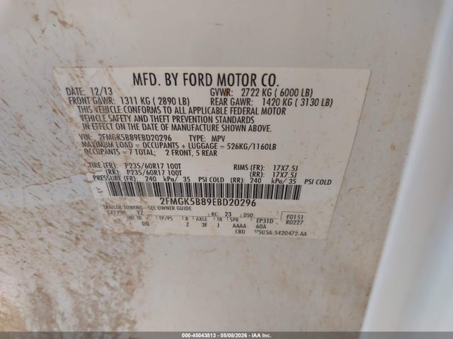 Продажа на аукционе авто 2014 Ford Flex Se, vin: 2FMGK5B89EBD20296, номер лота: 45043813