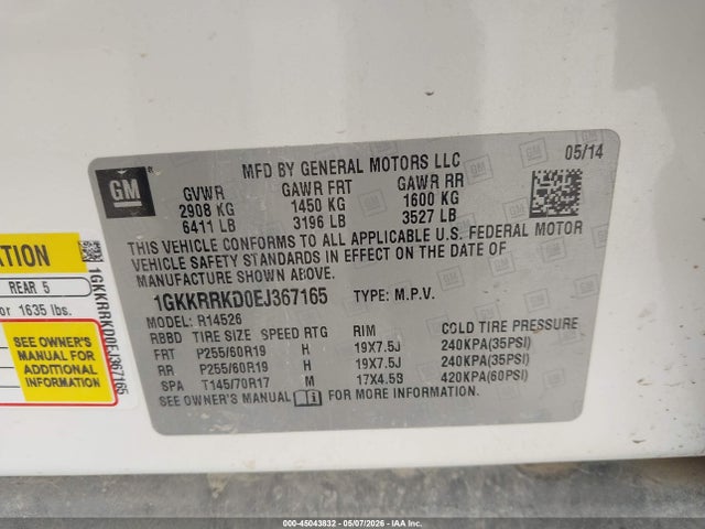 GMC Acadia Slt-1 2014 1GKKRRKD0EJ367165 Image 9