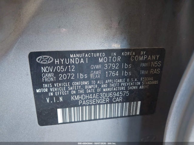 Продаж на аукціоні авто 2013 Hyundai Elantra Limited, vin: KMHDH4AE3DU694575, номер лоту: 45043844