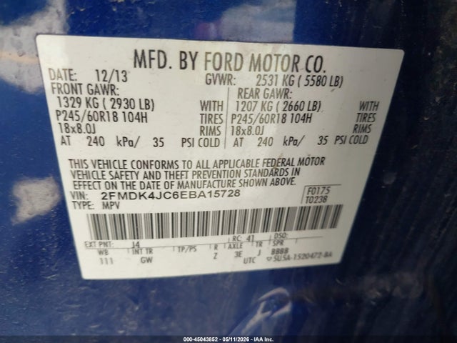 Продажа на аукционе авто 2014 Ford Edge Sel, vin: 2FMDK4JC6EBA15728, номер лота: 45043852