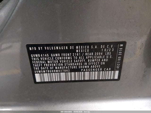 Продаж на аукціоні авто 2024 Volkswagen Jetta 1.5t S, vin: 3VW5M7BU8RM027862, номер лоту: 45043864