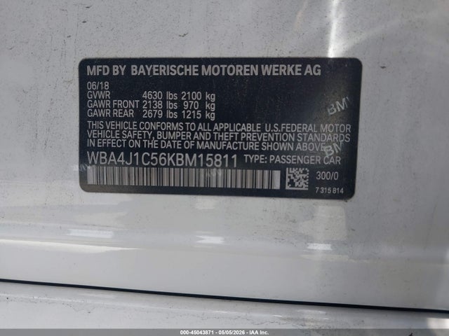 Продажа на аукционе авто 2019 Bmw 430i Gran Coupe, vin: WBA4J1C56KBM15811, номер лота: 45043871