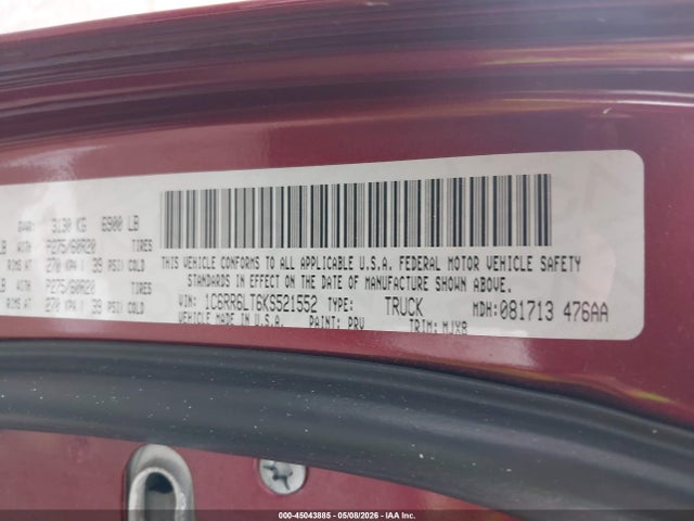 Продаж на аукціоні авто 2019 Ram 1500 Classic Lone Star  4x2 5'7 Box, vin: 1C6RR6LT6KS521552, номер лоту: 45043885