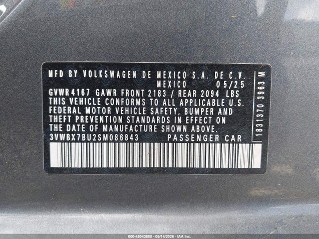 Продаж на аукціоні авто 2025 Volkswagen Jetta 1.5t Sport, vin: 3VWBX7BU2SM086843, номер лоту: 45043888