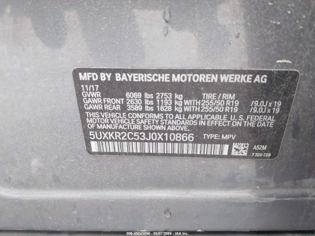 45043896 :رقم المزاد ، 5UXKR2C53J0X10866 vin ، 2018 Bmw X5 Sdrive35i مزاد بيع